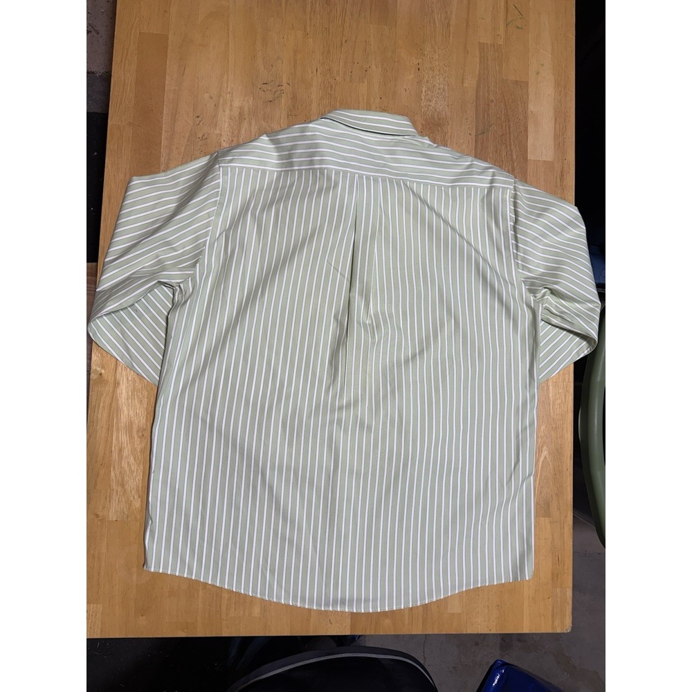 Eddie Bauer Shirt Mens L Green White Stripe Wrinkle Resistant Cotton Relaxed Fit - Picture 4 of 6